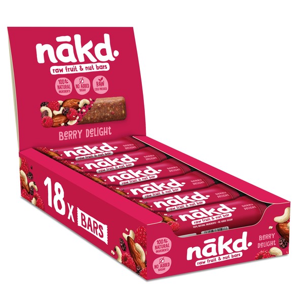 Nakd Berry Delight Natural Fruit & Nut Bars - Vegan - Healthy Snack - Gluten Free - 35g x 18 bars