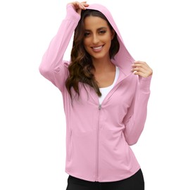 We1Fit Women's UPF 50+ Sun Protection Jacket Hooded Zip Up SPF Shirts Long Sleeves Pink
