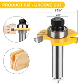 Tongue and Groove Router Bit Set 1/2 Inch Shank, UTRUSTTO 2 Pieces 1/2" Router Bits 3 Teeth Adjustable T Shape Wood Milling Cutter Woodworking Tool