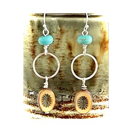 Silver Earrings with Turquoise and Beige Czech Glass Beads. Jewelry Earrings for Women #3298FE3863