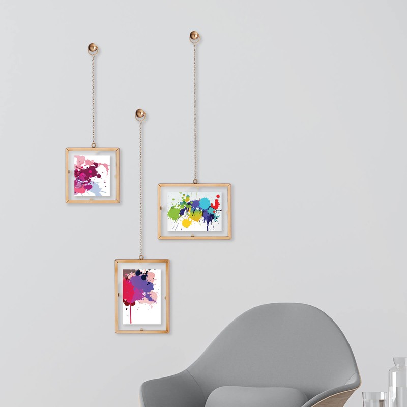 Melannco Hanging Metal Chain Retangular Floating Frames, Gold Finish, Includes