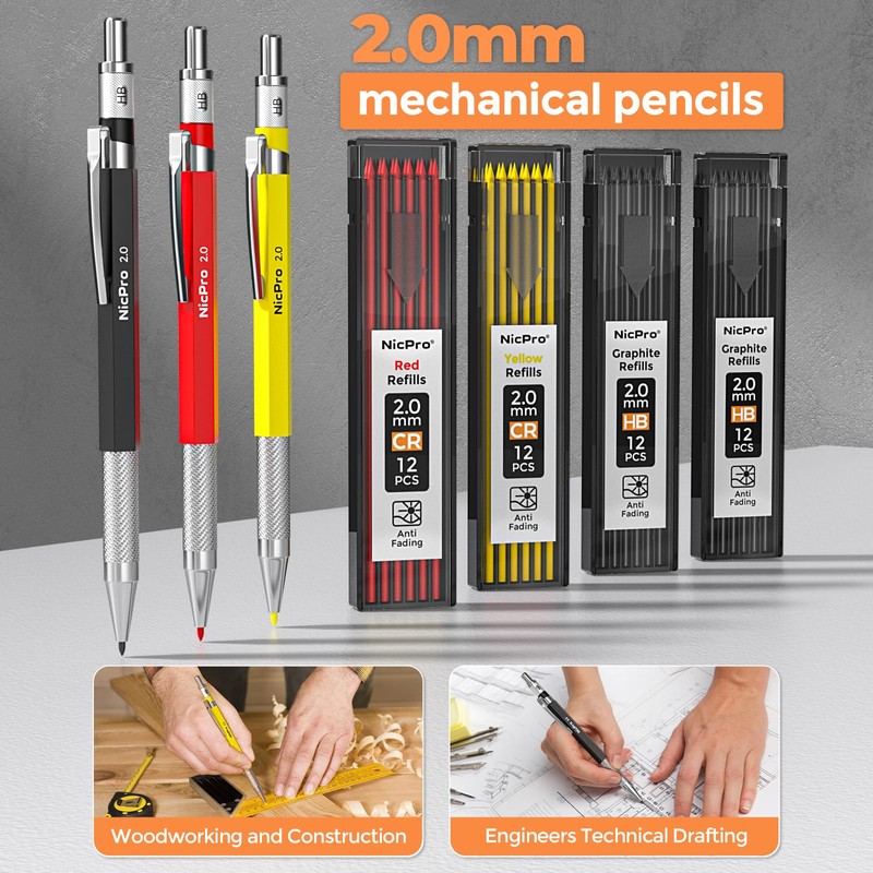 Nicpro 29 Pack Carpenter Pencil Set with Sharpener, Mechanical Carpenter