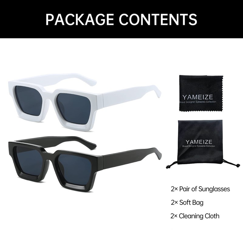 YAMEIZE Vintage Rectangular Sunglasses for Men Women Retro Square Sunglasses