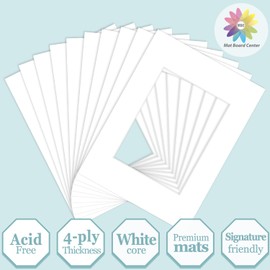MBC MAT Board CENTER, paquete de 10 alfombrillas de 9 x 12 pulgadas para 6 x 8 pulgadas, color blanco para fotos, corte biselado, sin ácidos, grosor de 4 capas