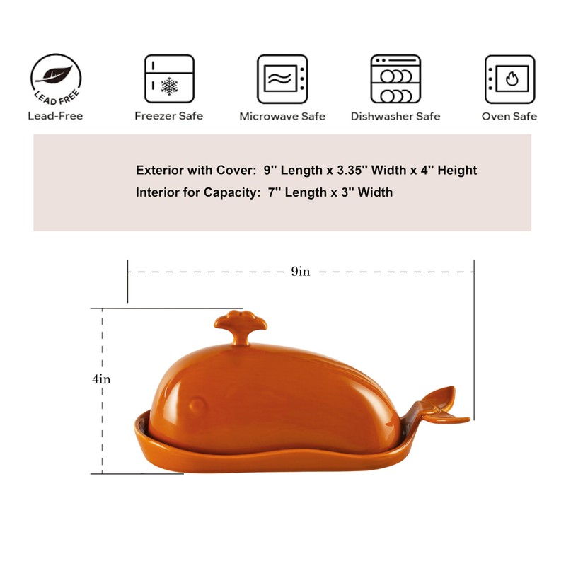 Orange Butter Holder with Lid for Modern Kitchen Decor and