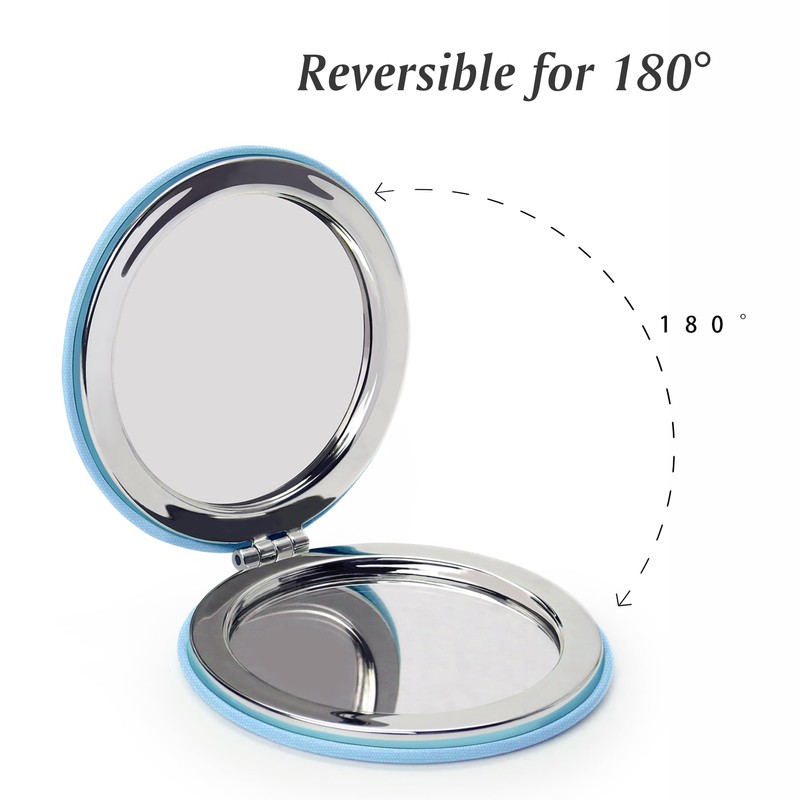 Compact Mirror for Purse, PU Leather Round Shell, Double-Sided 1X/2X