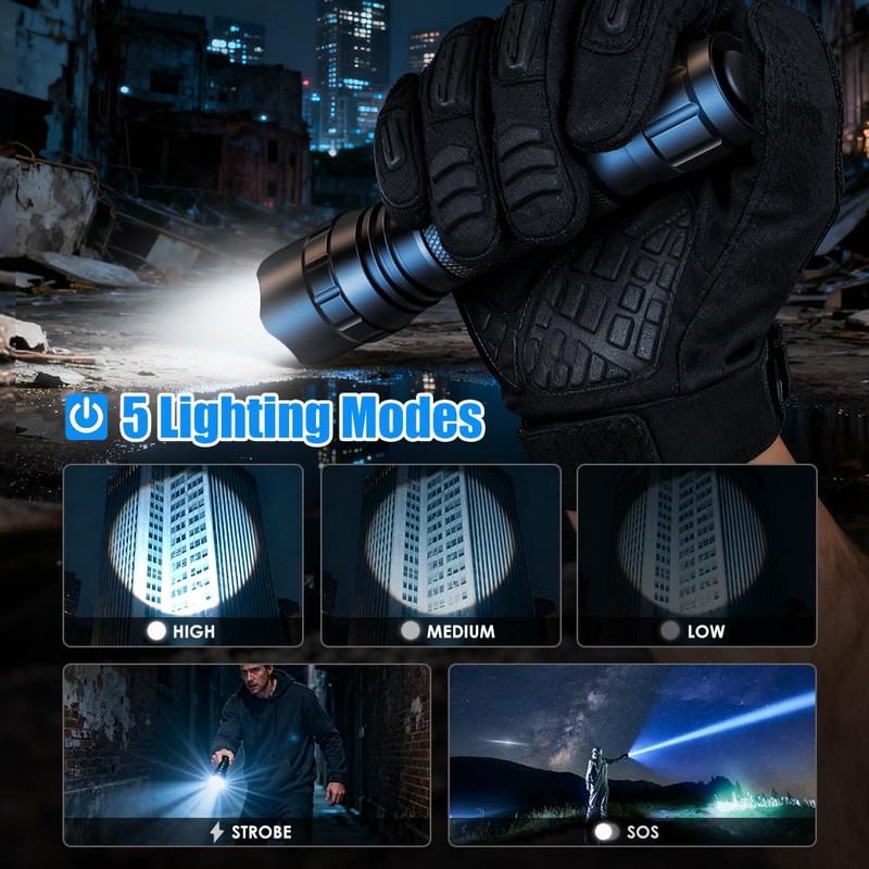 UniqueFire 501F Small Tactical Flashlight with Holster, 5 Modes Mini