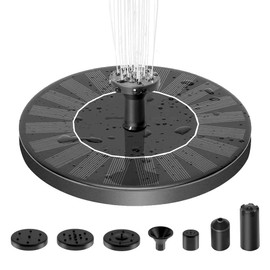 Solar Fountain, Solar Pond Pump with 1 W Solar Panel, Solar Floating Fountain Pump with 6 Fountain Styles, for Garden, Bird Bath, Pond, Fish Tank