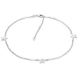 Nenalina 381008-000 Silver Anklet with 3 Star Pendants, Women's Adjustable Star Ankle Bracelet for Women and Girls, Length 23-27 cm, 925 Sterling Silver, Sterling Silver, Without Stone