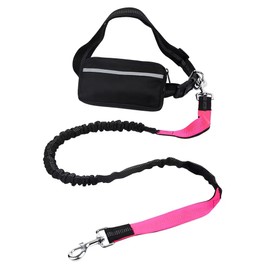 Hands-Free Dog Leash with Bungee and Zipper Pouch – Adjustable Waist Belt (51’’ to 59’’), Dual Padded Handles, Durable for Dogs 25-120 lbs – Perfect for Walking, Running, or Jogging (Pink)”