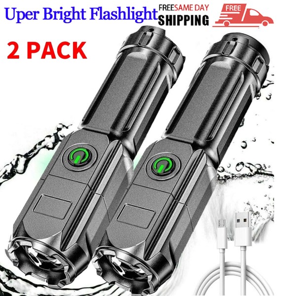 Unbranded 2 Pack Rechargeable 990000LM LED Flashlight Tactical Super Bright