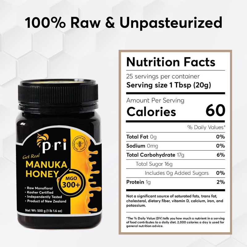 P.R.I Manuka Honey MGO 300+, Elevated‑Potency Monofloral New Zealand Honey,