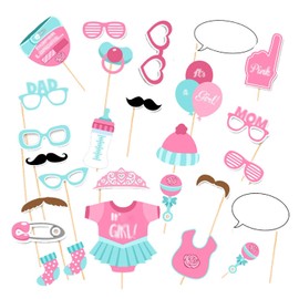 AWAVM 25 Pieces Pink Female Baby Shower Game Photo Booth Props, DIY Set Baby Shower Banquet Girl Posing Birthday Party Decorations