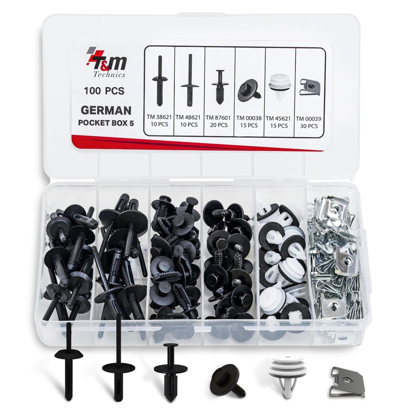 T&M TECHNICS® Box of 100 Universal Fasteners, Clips, Clips and