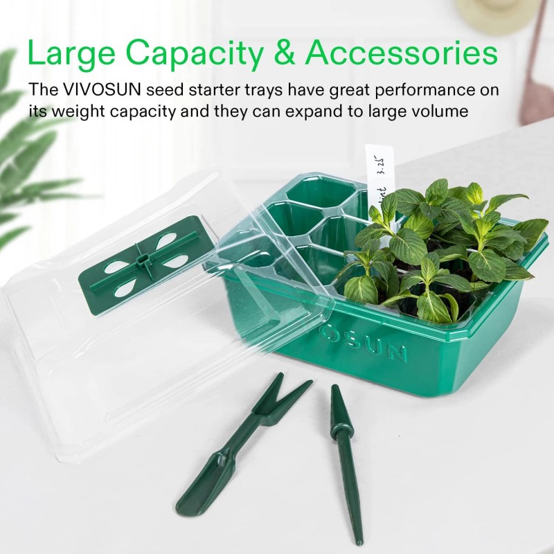 VIVOSUN 12-Pack Seed Starter Trays 144-Cell Germination Reusable Humidity Domes