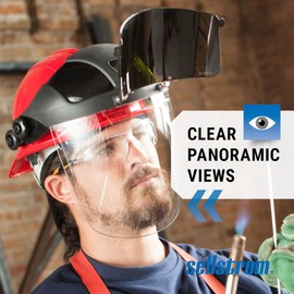 Sellstrom Plasma/Flame Cutting, Grinding Safety Face Shield, Universal Slot Adapter, Clear Anti-Fog Polycarbonate Window, Shade 5 UV/IR Flip Front Visor, Black, S32152