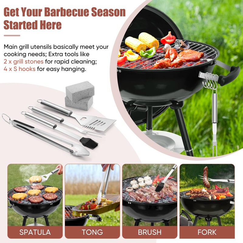 18 Inch Charcoal Grill, HaSteeL 2-In-1 Kettle Outdoor Barbecue Grill,