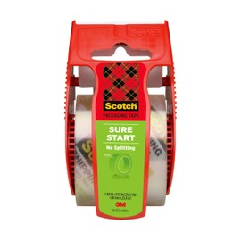 Scotch Sure Start Shipping Packaging Tape, 1.88" x 22.2 yd, Designed for Packing, Shipping and Mailing, Quiet Unwind, No Splitting or Tearing, 1.5" Core, Clear, 1 Dispensered Roll (145)