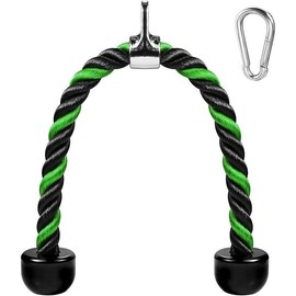 Deluxe Tricep Rope Pull Down Cable 27 & 36 Inch Rope Length Non-Slip Cable Attachment for Gym Workout Exercise Straps Fitness Equipment - Color: Green&Black-27''