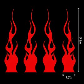 Zpana 4PCS Flame Car Reflective Sticker, 5.9'' Racing Sports Vehicle Stripe Decal, Waterproof Automotive Sticker Decoration Accessories, Universal for Off Road Motorcycles Golf Cart (Red)