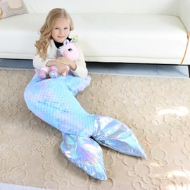 SANFERGE Thick Mermaid - Cosy Winter Sleeping Bag with Glitter Fish Tail, Perfect for Girls & Adults