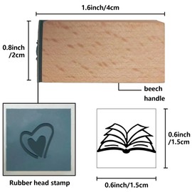 CRASPIRE Mini Wooden Rubber Stamp 3/5 Inch Books Cute Pattern Small Wood Stamps Vintage Reusable Print for Book Lovers DIY Craft Card Scrapbooking Journaling Albums Card Making Planner Envelope