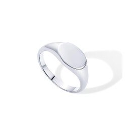 PAVOI Rhodium Plated Pinky Signet Ring for Women | Lightweight Statement Bands | Chunky Signet Stackable Rings | Size 8