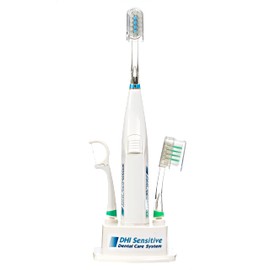 Sensitive Dental Care Power Brush and Floss System for Sensitive Teeth Cleaning - Retractable Bristles, Vibrating Flosser,One Brush Head, One Brush Stand, and Ten Floss Clips