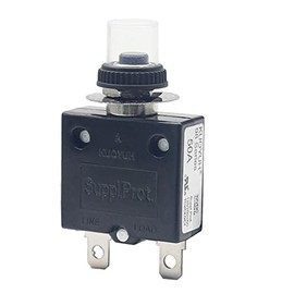 KUOYUH USA 50 Amp 98 Series Quick Connect Terminals Push-to-Reset Thermal Circuit Breaker with Transparent Waterproof Button Dust Cover (1 Pack)