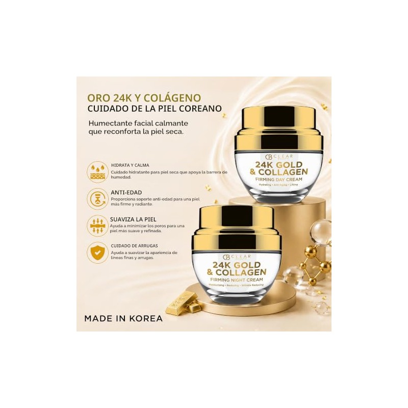 Clear Beauty Set Crema Hidratante Día Noche Oro Quilates Colágeno