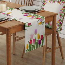 Avoik Table Runner Summer Flowers Table Runner Spring Modern Living Room Abstract Tablecloth Linen Tulips Table Runner Non-Slip Table Runner Decoration for Dining Room Party Holiday 33 x 180 cm,