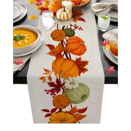 Fall Table Runner 108 inches Long for Kitchen Dining Table Thanksgiving Pumpkin Autumn Maple Leaves Burlap Coffee Table Runners for Family Dinner,Parties,Holiday Gathering 13x108inch
