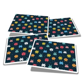 Vinyl Rectangle Stickers (Set of 4) 10cm - Gamer Gaming Pixel Icons Monsters for Laptops, Tablets, Luggage, Scrap Booking, Fridges #170254