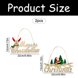 Rumyvve 2pcs Merry Christmas Wooden Hanging Sign,Christmas Door Wall Hanging Sign Santa Reindeer,Christmas Ornaments Indoor Outdoor Xmas