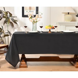 LEQEE Rectangle Tablecloth,90 * 132inch Stain and Wrinkle Resistant Polyester Table Cloth,Decorative Fabric Table Cover for Kitchen,Dinning,Party,Wedding Rectangular(Black)