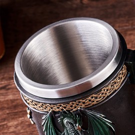 ToyKing Viking Beer Mug Jumbo Stainless Steel Resin Dragon Mug drinking Mug Beer Tankard - Green Dragon Theme 18oz