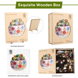 MYS A·U·R Succulent Delight Wooden Puzzles for Adults, 200pcs,11x11.4in, Unique Design Jigsaw Puzzle, Wood Puzzles Adult and Kids for Family Game Gifts