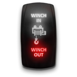 Winch in Winch Out - White/Red - Laser Etched Toggle Switch 7-PIN Momentary Switch Waterproof Black Shell/ON-Off-ON DPDT Illuminated Rocker Switch for Auto Truck Boat Marine - 20A 12V/10A 24V