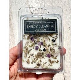 New Moon Beginnings Energy Cleansing Wax Melts Natural Healing Crystals & Stones - Soy Wax - Dried Flowers and Herbs - Natural Fragrance and Essential Oils - Handmade in USA
