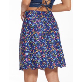 M MOTEEPI Athletic Skort for Women with Pockets Tummy Control Women's Golf Skirt Skorts Workout Skirt Ladies Golf Clothing Blue Multi Floral Skirts L