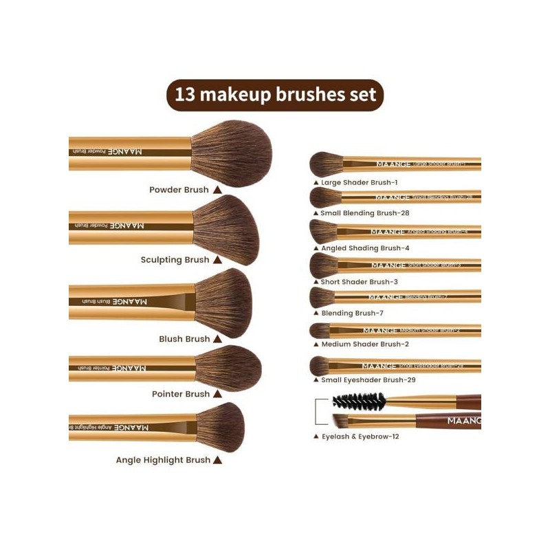 MAANGE 13 PCS 메이크업 브러시 전문가용 프리미엄 합성 파우더 컨실러