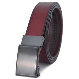 Aventus Men's Holeless Leather Ratchet Click Belt - Trim to Perfect Fit (Various Styles and Colors) (The Firenze - Gun Metal Buckle with Cherry Brown Leather Belt, Custom: Up to 33'' Waist)