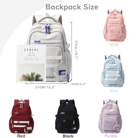 LANSHIYA Cute Aesthetic Backpack for Girls Middle School Students Bookbag Teens Solid Color Lightweight Travel Daypack Casual Schoolbag with Coin Pouch,Red