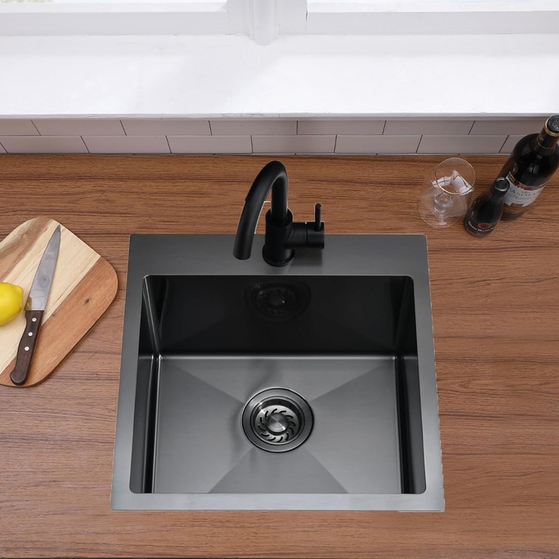 VALISY 18x18 Inch Black Bar Sink Drop In, Topmount Stainless
