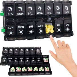 Weekly Pill Organizer, 2 times a day easy to fill 7 days pill box, pill box with simple button design for pills/vitamins/fish oil/supplements,black…