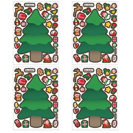 4 Sheets Make A Christmas Tree Stickers, Christmas Activities for Kids Christmas DIY Craft Wall Stickers Christmas Games Xmas Party Favors for Toddler Kids