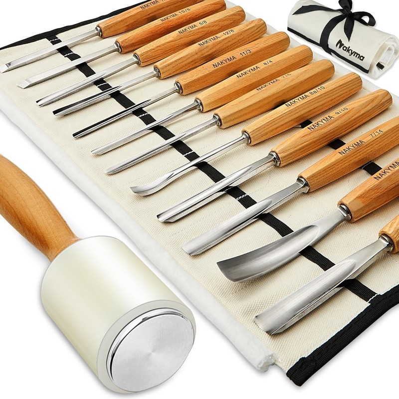 Nakyma Wood Carving Kit of 12 Wood Chisels with Canvas