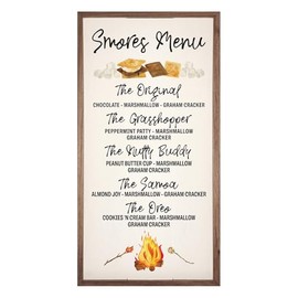 Kendrick Home Smores Menu Board – Smores Menu White Hardwood Decor for Wall, Different Kinds of Smores Weekly Recipe, Walnut Framed Kitchen Decor, 8" x 16"