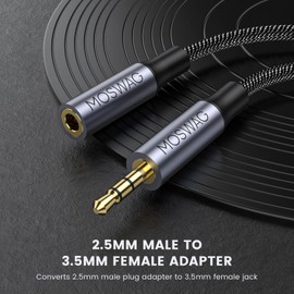 MOSWAG 2.5mm Male to 3.5mm Female Stereo Jack Adapter, 2.5mm Balanced Male to 3.5mm Stereo Jack Cable for Astell&Kern AK240 AK380 AK320 ONKYO DP-X1 FIIO X5III XDP-300R