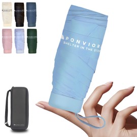 Ponviora Compact Mini Windproof Travel Umbrella-UPF 50+ Sun & Rain Protection, Small Folding Design Fits in Pocket or Purse, Lightweight Portable with Case for Women, Men & Kids (Blue)